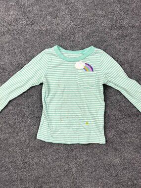Carter's Toddler Girls 2T Long Sleeve Striped Rainbow Pocket T-Shirt Teal White
